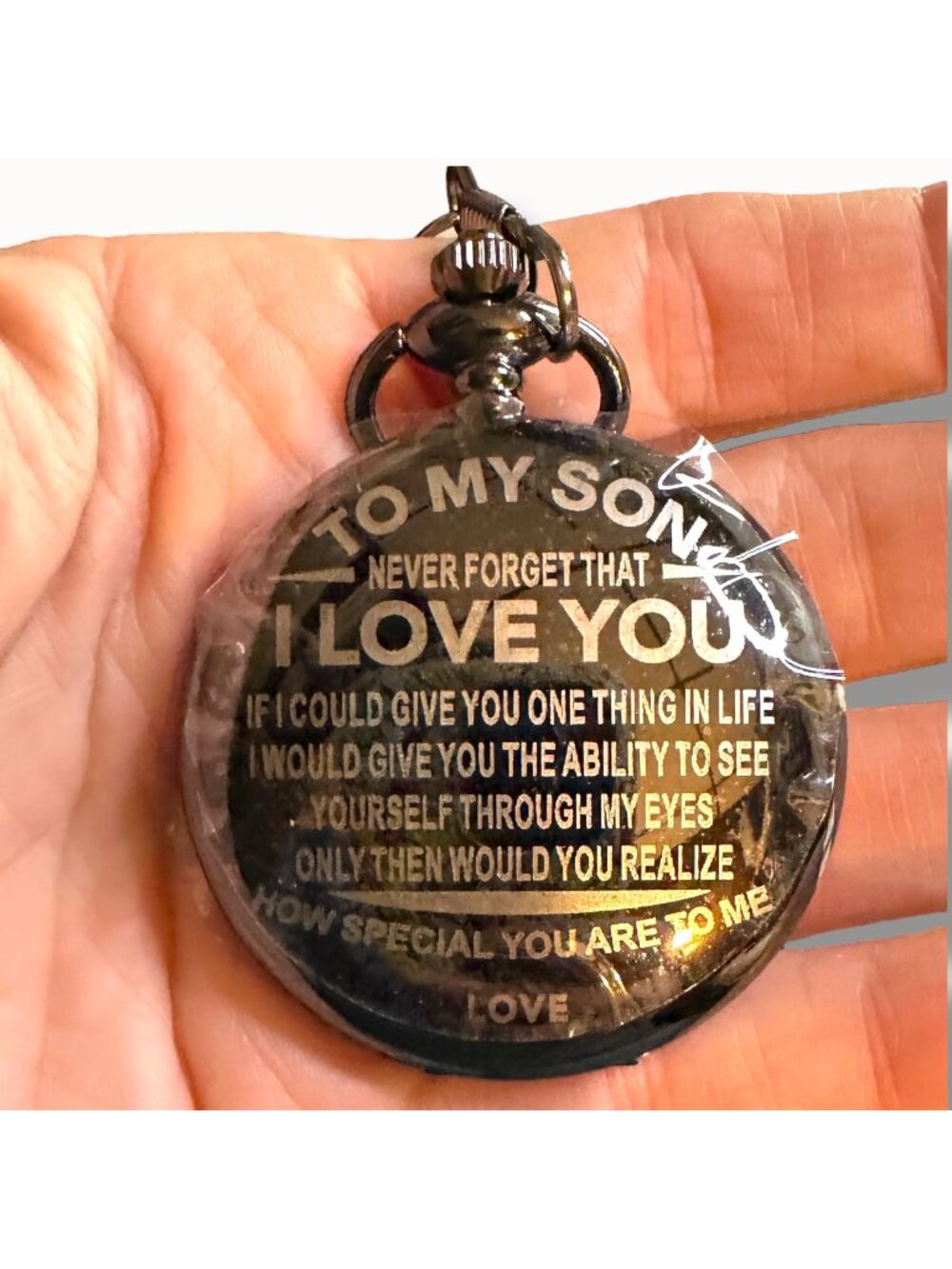 Engraved Pocket Watch With Chain - "To My Son" Sentimental Message - Quartz Move